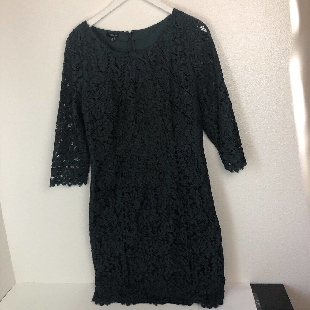 Talbots green lace dress fully lined flattering size 10. - Picture 3 of 12